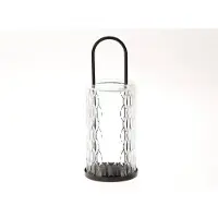 HBX natural living Lantaarn glas zwart metaal dia10x27.5cm zwart Glas Lantaarn