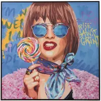 J-Line Wanddecoratie Graffiti Vrouw Lolly Canvas/Verf Mix
