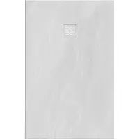 Diamond Line Douchebak Relievo Crag Laag Rechthoek 90x140x3cm Polybeton Antislip Mat Wit met Rooster Geborsteld RVS