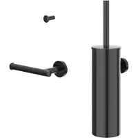 Ivy Aia Accessoires Accessoireset 1: borstelgarnituur wandmodel, handdoekhaak klein en toiletrolhouder Zwart chroom PVD