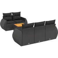 vidaXL 6-delige tuinmeubelset met kussens, zwart, polyrotan
