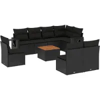 vidaXL 9-delige Loungeset met kussens poly rattan zwart