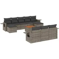 vidaXL 11-delige Loungeset met kussens poly rattan grijs