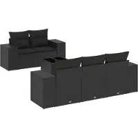 vidaXL 6-delige Loungeset met kussens poly rattan zwart