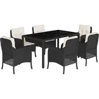 vidaXL 7-delige tuinset met kussens, zwart, van polyrotan