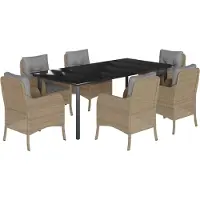vidaXL 7-delige Tuinset met kussens poly rattan beige