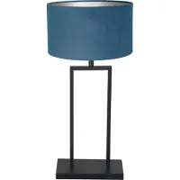 Steinhauer Zwarte tafellamp Stang 3863ZW met E27 fitting en blauw velours stoffen kap