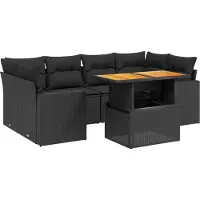 vidaXL 7-delige Loungeset met kussens poly rattan zwart