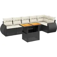 vidaXL 7-delige Loungeset met kussens poly rattan zwart