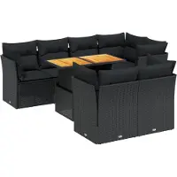 vidaXL 8-delige Loungeset met kussens poly rattan zwart