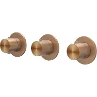 Ivy Aia Concord Afbouwdeel inbouwthermostaat met 2 stopkranen symmetry met ronde rozetten RVS316 geborsteld mat koper PVD