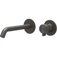 Ivy Aia Tribe Eenhendel wastafelmengkraan afbouwdeel 2-gats wandmontage met gebogen uitloop, coldstart RVS316 geborsteld carbon black PVD