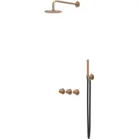 Ivy Aia Tribe Regendoucheset 4 inbouw symmetry met 2 stopkranen, 20cm plafondbuis, 20cm medium hoofddouche, glijstang met uitlaat, doucheslang 150cm, staafmodel handdouche RVS316 geborsteld mat koper PVD