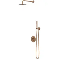 Ivy Aia Pact Regendoucheset 2 inbouw met 2-weg stop-omstel, 30cm plafondbuis, 20cm medium hoofddouche rond, houder met uitlaat, doucheslang 150cm, staafmodel handouche Geborsteld mat koper PVD