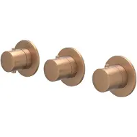 Ivy Aia Bond Afbouwdeel inbouwthermostaat met 2 stopkranen symmetry met ronde rozetten Geborsteld mat koper PVD