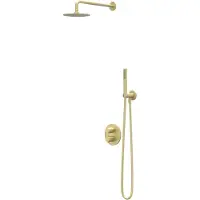 Ivy Aia Bond Regendoucheset 2 inbouw met 2-weg stop-omstel, 15cm plafondbuis, 30cm slim hoofddouche rond, glijstang met uitlaat, doucheslang 150cm, 3-standen handdouche Geborsteld mat goud PVD