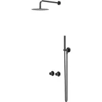 Ivy Aia Bond Regendoucheset 3 inbouw symmetry met 2-weg stop-omstel, 30cm plafondbuis, 30cm slim hoofddouche, glijstang met uitlaat, doucheslang 150cm, satin spray handdouche Zwart chroom PVD