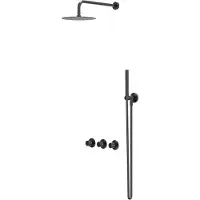 Ivy Aia Bond Regendoucheset 4 inbouw symmetry met 2 stopkranen, 15cm plafondbuis, 25cm medium hoofddouche, houder met uitlaat, doucheslang 150cm, staafmodel handdouche Zwart chroom PVD