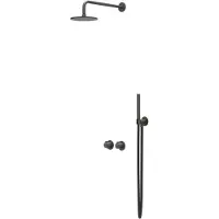 Ivy Aia Tribe Inbouw Regendoucheset Symmetry 2-weg - 40cm Wandarm - 30cm Medium Hoofddouche - Wandhouder - Staafhanddouche - Rvs316 Geborsteld Carbon - Kranen, Douchekranen, Douchesets, Inbouw douchesets