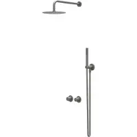 Ivy Aia Bond Regendoucheset 3 inbouw symmetry met 2-weg stop-omstel, 15cm plafondbuis, 30cm slim hoofddouche, houder met uitlaat, doucheslang 150cm, staafmodel handouche Geborsteld metal black PVD