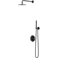 Ivy Aia Pact Regendoucheset 2 inbouw met 2-weg stop-omstel, 40cm wandarm, 20cm slim hoofddouche rond, glijstang met uitlaat, doucheslang 150cm, satin spray handdouche Zwart chroom PVD