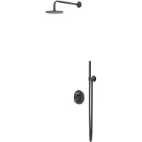 Ivy Aia Tribe Regendoucheset 2 inbouw met 2-weg stop-omstel, 40cm wandarm, 30cm medium hoofddouche rond, houder met uitlaat, doucheslang 150cm, staafmodel handouche RVS316 geborsteld carbon black PVD