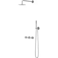 Ivy Aia Pact Regendoucheset 4 inbouw symmetry met 2 stopkranen, 15cm plafondbuis, 20cm medium hoofddouche, houder met uitlaat, doucheslang 150cm, satin spray handdouche Chroom