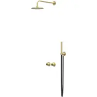 Ivy Aia Tribe Regendoucheset 3 inbouw symmetry met 2-weg stop-omstel, 20cm plafondbuis, 20cm medium hoofddouche, houder met uitlaat, doucheslang 150cm, staafmodel handouche RVS316 geborsteld mat goud PVD