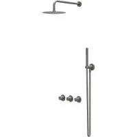 Ivy Aia Bond Regendoucheset 4 inbouw symmetry met 2 stopkranen, 30cm plafondbuis, 20cm medium hoofddouche, glijstang met uitlaat, doucheslang 150cm, staafmodel handdouche Geborsteld metal black PVD