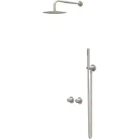 Ivy Aia Bond Regendoucheset 3 inbouw symmetry met 2-weg stop-omstel, 30cm plafondbuis, 20cm medium hoofddouche, glijstang met uitlaat, doucheslang 150cm, satin spray handdouche Geborsteld nickel PVD