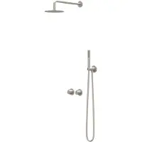 Ivy Aia Pact Regendoucheset 3 inbouw symmetry met 2-weg stop-omstel, 15cm plafondbuis, 25cm medium hoofddouche, houder met uitlaat, doucheslang 150cm, satin spray handdouche Geborsteld nickel PVD