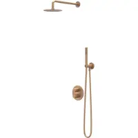 Ivy Aia Bond Regendoucheset 2 inbouw met 2-weg stop-omstel, 30cm plafondbuis, 30cm slim hoofddouche rond, glijstang met uitlaat, doucheslang 150cm, 3-standen handdouche Geborsteld mat koper PVD