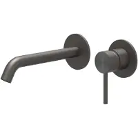Ivy Aia Concord Eenhendel wastafelmengkraan afbouwdeel 2-gats wandmontage met gebogen uitloop, coldstart RVS316 geborsteld carbon black PVD