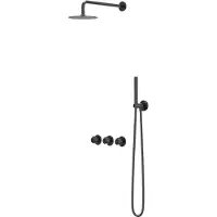 Ivy Aia Pact Regendoucheset 4 inbouw symmetry met 2 stopkranen, 30cm plafondbuis, 25cm medium hoofddouche, glijstang met uitlaat, doucheslang 150cm, staafmodel handdouche Zwart chroom PVD