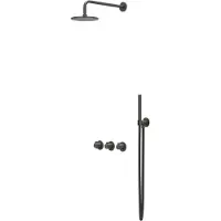 Ivy Aia Tribe Regendoucheset 4 inbouw symmetry met 2 stopkranen, 20cm plafondbuis, 20cm medium hoofddouche, houder met uitlaat, doucheslang 150cm, staafmodel handdouche RVS316 geborsteld carbon black PVD