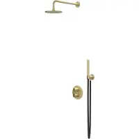 Ivy Aia Concord Regendoucheset 2 inbouw met 2-weg stop-omstel, 40cm wandarm, 25cm medium hoofddouche rond, glijstang met uitlaat, doucheslang 150cm, staafmodel handouche RVS316 geborsteld mat goud PVD