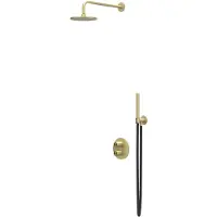 Ivy Aia Tribe Regendoucheset 2 inbouw met 2-weg stop-omstel, 20cm plafondbuis, 25cm medium hoofddouche rond, glijstang met uitlaat, doucheslang 150cm, staafmodel handouche RVS316 geborsteld mat goud PVD