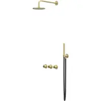 Ivy Aia Tribe Regendoucheset 4 inbouw symmetry met 2 stopkranen, 20cm plafondbuis, 30cm medium hoofddouche, glijstang met uitlaat, doucheslang 150cm, staafmodel handdouche RVS316 geborsteld mat goud PVD