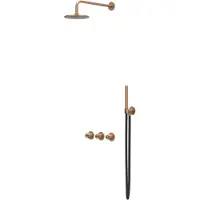 Ivy Aia Concord Regendoucheset 4 inbouw symmetry met 2 stopkranen, 40cm wandarm, 30cm medium hoofddouche, houder met uitlaat, doucheslang 150cm, staafmodel handdouche RVS316 geborsteld mat koper PVD