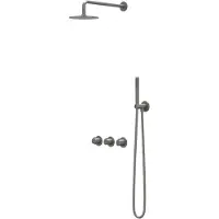 Ivy Aia Pact Regendoucheset 4 inbouw symmetry met 2 stopkranen, 40cm wandarm, 20cm medium hoofddouche, houder met uitlaat, doucheslang 150cm, satin spray handdouche Geborsteld metal black PVD