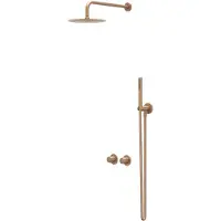 Ivy Aia Bond Inbouw Regendoucheset Symmetry 2-weg - 40cm Wandarm - 25cm Slim Hoofddouche - Wandhouder - Satin Spray Handdouche - Geborsteld Mat Koper Pvd - Kranen, Douchekranen, Douchesets, Inbouw
