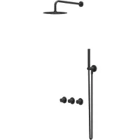 Ivy Aia Bond Regendoucheset 4 inbouw symmetry met 2 stopkranen, 40cm wandarm, 20cm medium hoofddouche, houder met uitlaat, doucheslang 150cm, satin spray handdouche Mat zwart PED