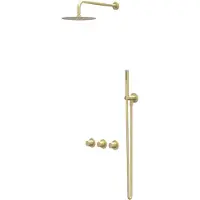 Ivy Aia Bond Regendoucheset 4 inbouw symmetry met 2 stopkranen, 40cm wandarm, 30cm medium hoofddouche, houder met uitlaat, doucheslang 150cm, staafmodel handdouche Geborsteld mat goud PVD