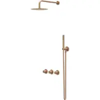 Ivy Aia Bond Inbouw Regendoucheset Symmetry 2 Stopkranen - 30cm Plafondbuis - 20cm Slim Hoofddouche - Glijstang - Staafhanddouche - Geborsteld Mat Koper - Kranen, Douchekranen, Douchesets, Inbouw
