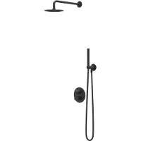 Ivy Aia Bond Inbouw Regendoucheset 2-weg - 40cm Wandarm - 25cm Medium Hoofddouche Rond - Glijstang - 3-standen Handdouche - Mat Zwart Ped - Messing - Kranen, Douchekranen, Douchesets, Inbouw douchesets