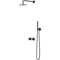 Ivy Aia Pact Regendoucheset 3 inbouw symmetry met 2-weg stop-omstel, 15cm plafondbuis, 30cm medium hoofddouche, glijstang met uitlaat, doucheslang 150cm, satin spray handdouche Zwart chroom PVD