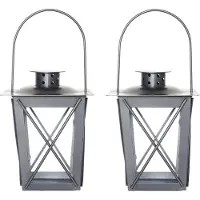 Fancy flames Set van 4x stuks zilveren tuin lantaarn/windlicht van ijzer 12 x 12 x 16 cm - Tuinverlichting - Kaarsenhouders - Lantaarns