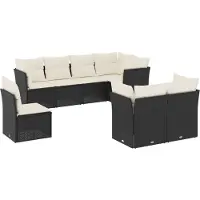 vidaXL 8-delige Loungeset met kussens poly rattan zwart