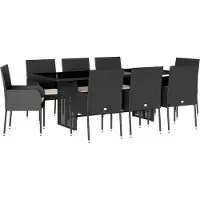 vidaXL 9-delige tuinset met kussens, zwart, van polyrotan