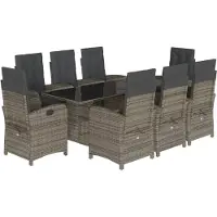 vidaXL 9-delige Tuinset met kussens poly rattan grijs